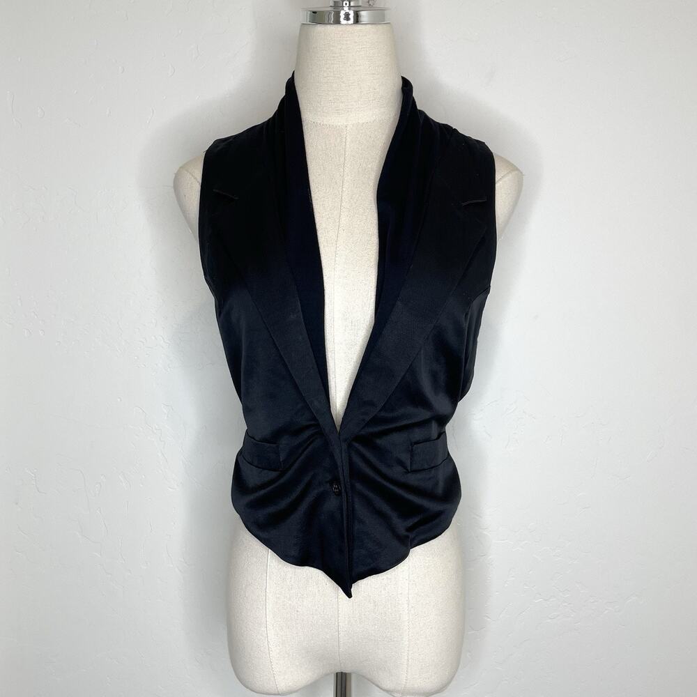 Rozae Nichols Wool Blend Vest Womens XS Black Button Up